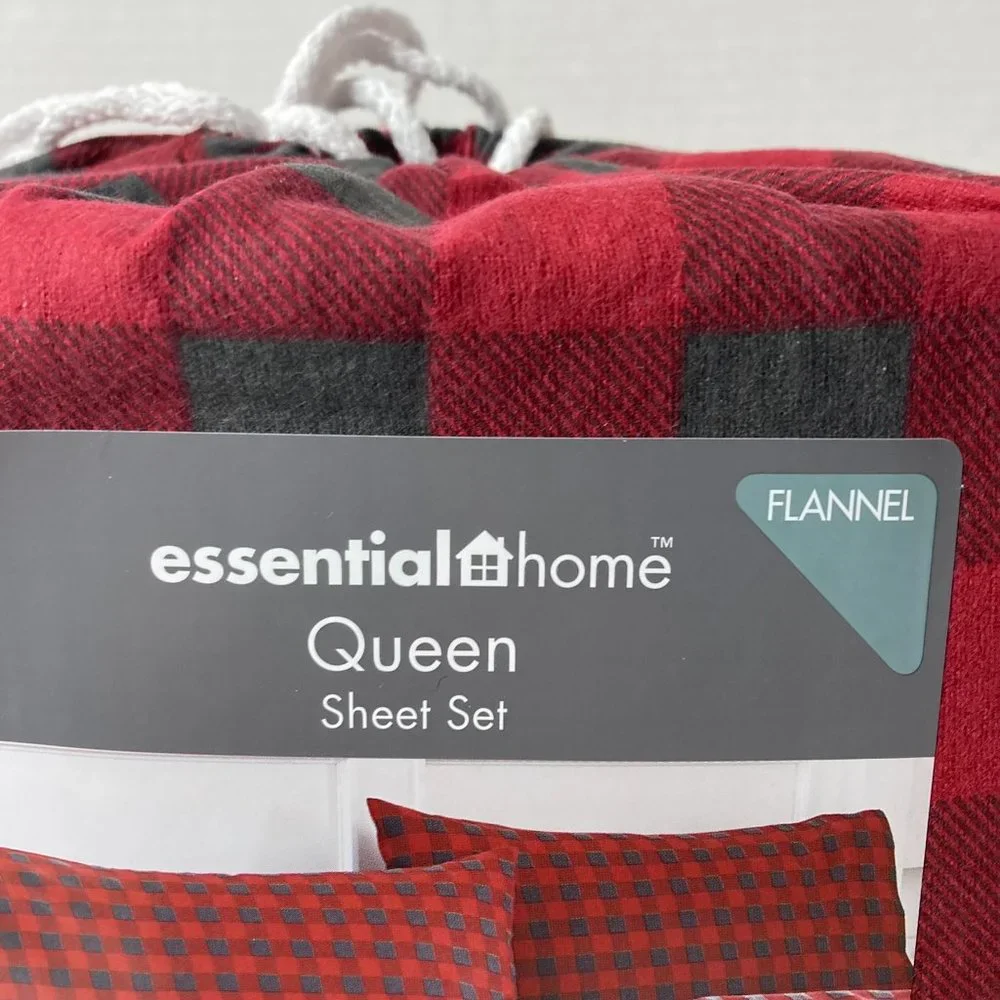 Red Plaid Queen Sheet Set Flannel